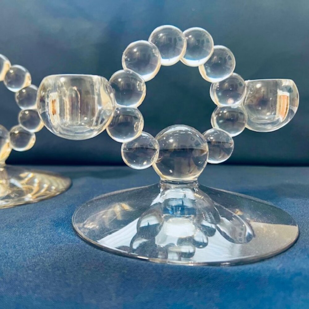 Vintage Imperial Candlewick -  Pair of Double Bubble Candle Sticks - Clear